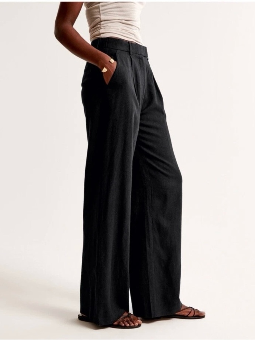 Abercrombie & Fitch Black Harper Tailored Linen-Blend Pant